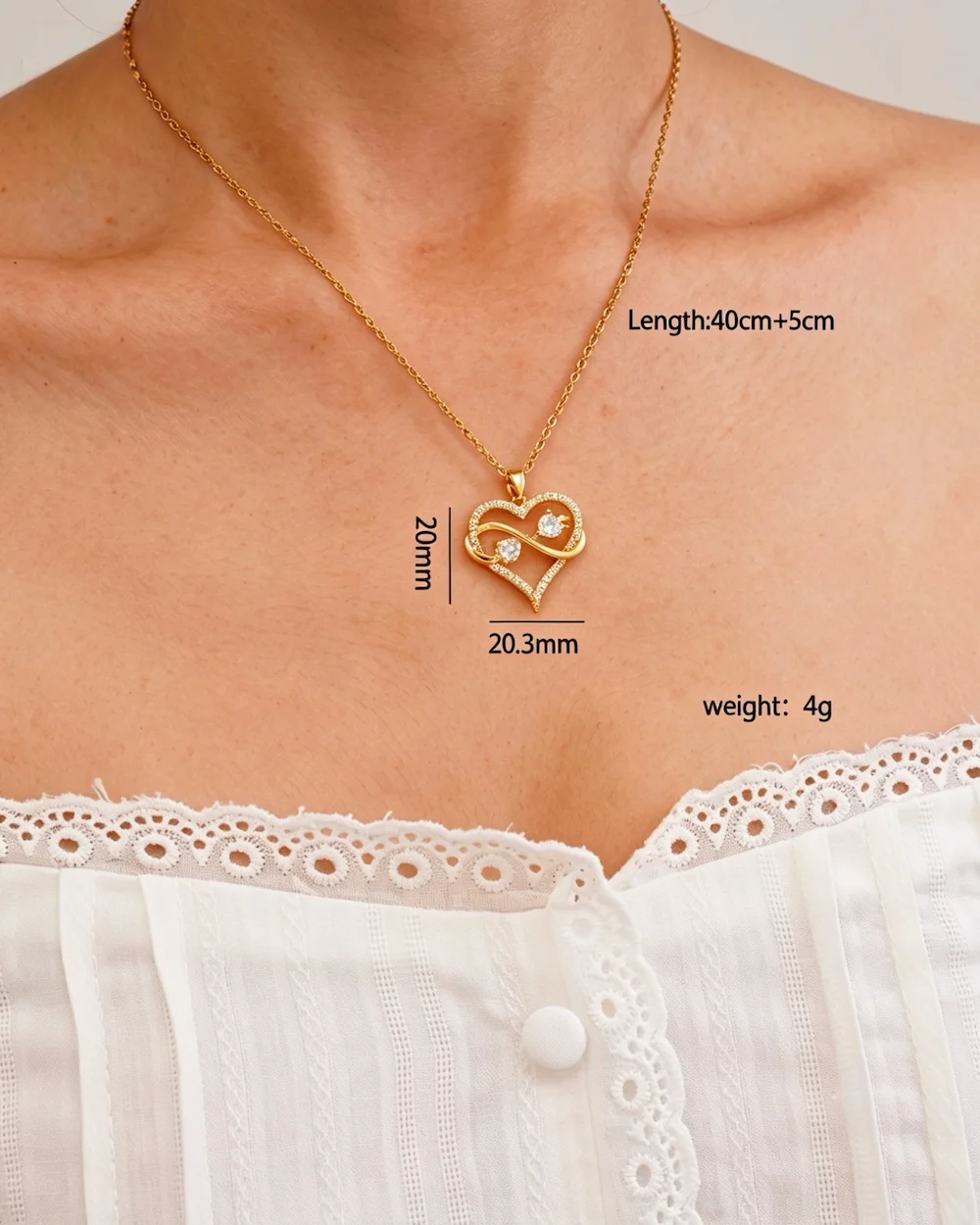 infinity heart shaped copper inlaid zircon necklace